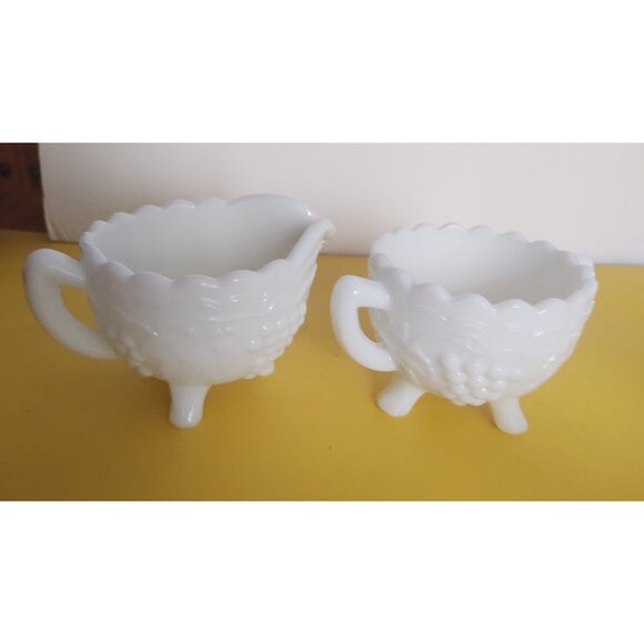 Imperial Glass "Grape Vine" milk glass creamer and open sugar set. - Picture 5 of 9